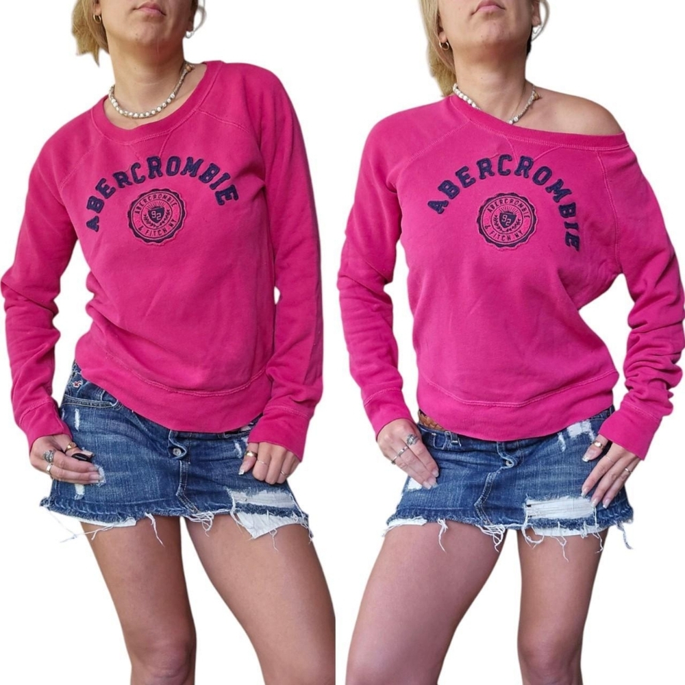 Vintage Abercrombie & Fitch Hot Pink Varisty Logo Sweatshirt Boat Neck S